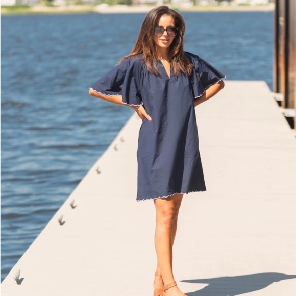 Navy Bleu Dresses & Skirts - Navy Bleu “Harbor Scallop Dress” - XL